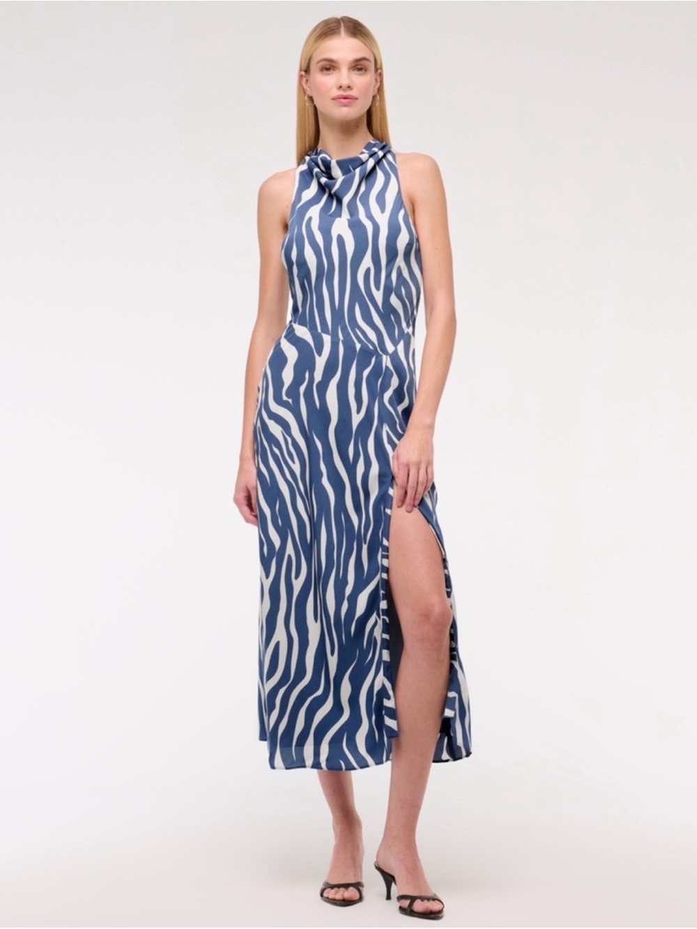 Abercrombie & Fitch Blue and White Zebra-Print Midi Dress